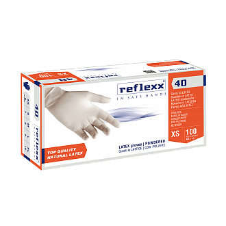 Одноразовые перчатки латексные 24 см. Reflexx R40-M. 5,4 гр. Толщина 0,09 мм.