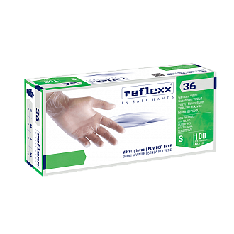 Одноразовые перчатки виниловые 24 см. Reflexx R36-M. 4,5 гр. Толщина 0,07 мм.